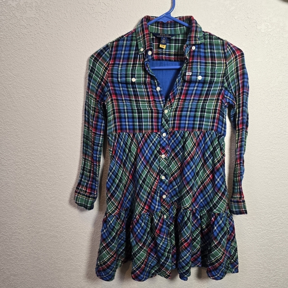 Polo Ralph Lauren Plaid Double-Faced Shirt Dress Girls 8 Flannel Button Front